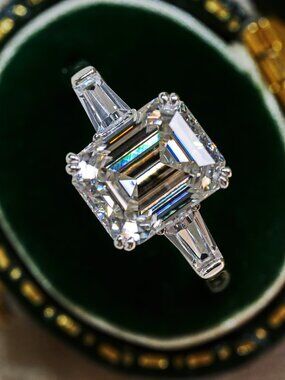 S925 Sterling Silver Emerald Cut Moissanite, 4Ct Square Cubic 8*10Mm Ring